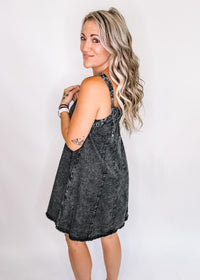 Grey Vintage Wash Overall Dress