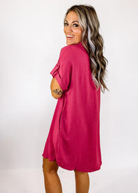 Mauve Drop Shoulder Button Up Dress