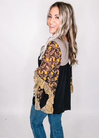 Color Block Top with Chiffon Sleeves