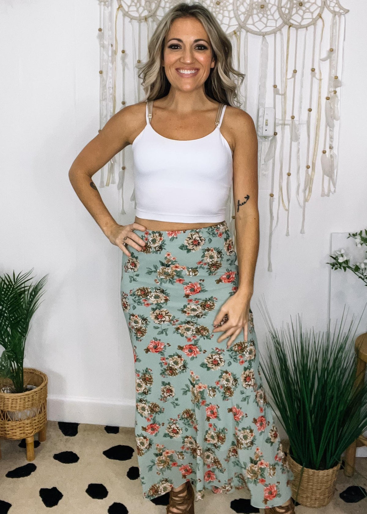 Sage Floral Midi Skirt