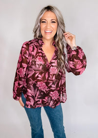 Sheer Mocha Bloom Blouse