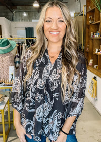 Charcoal Paisley Boho Top