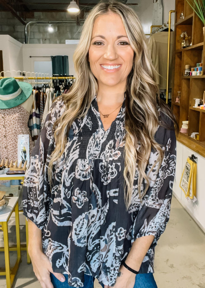 Charcoal Paisley Boho Top