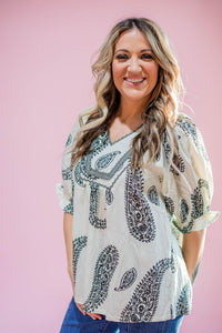 Black and Ivory Damask Printed Babydoll Top