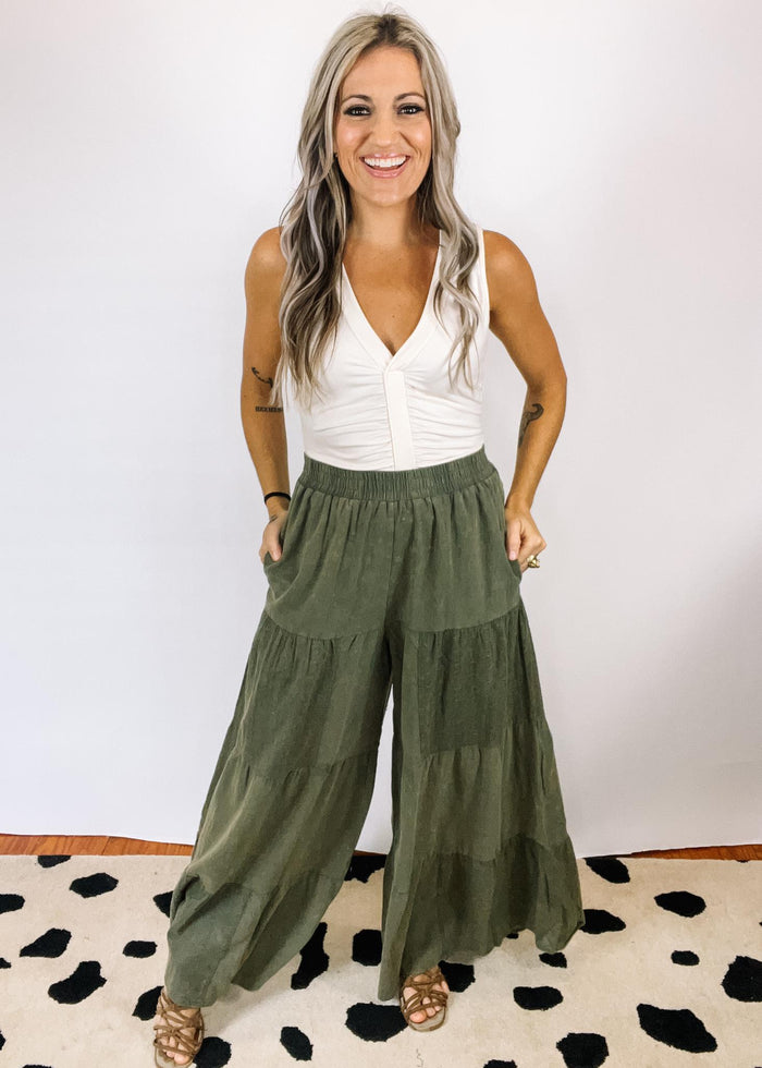 Washed Olive Palazzo Pants