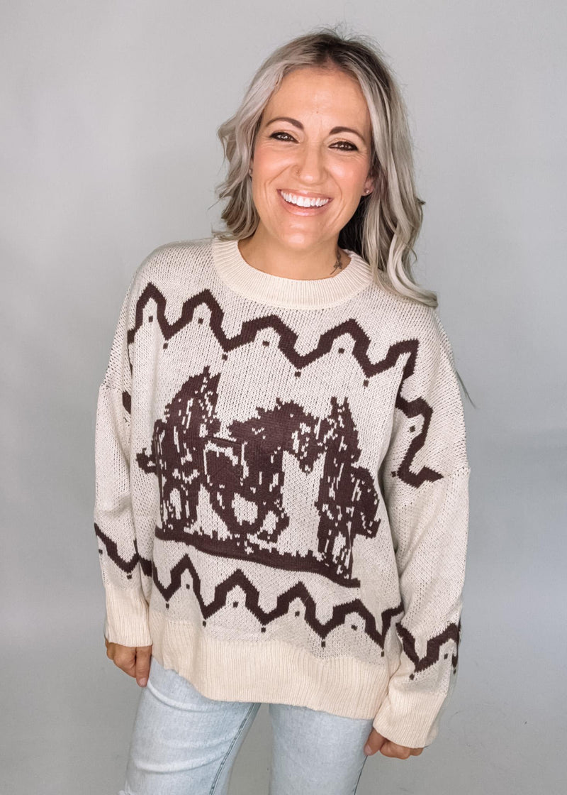 Taupe Horse Graphic Sweater