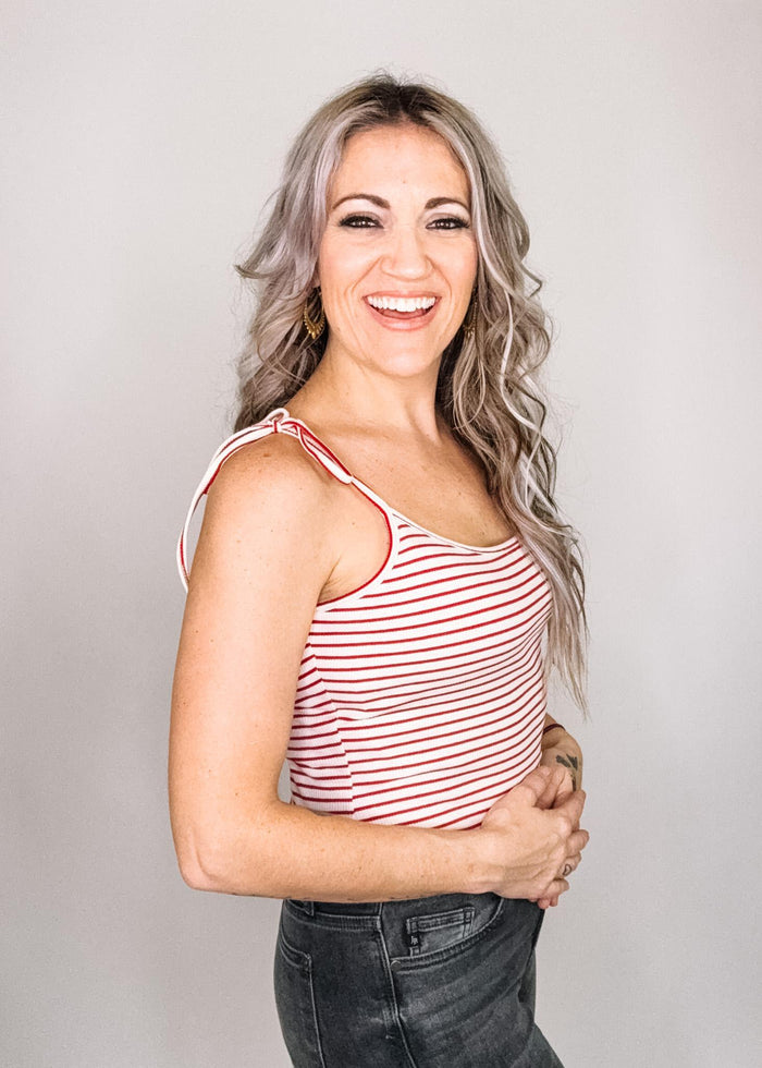 Cream and Red Micro Stripe Bodysuit