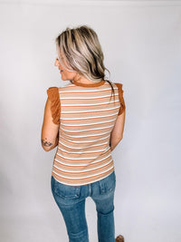 Striped Contrast Color Block Ruffle Sleeve Top