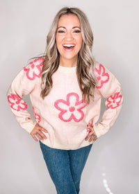 BLACK FRIDAY- Cream Pink Floral Sweater