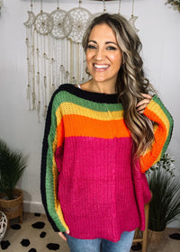 Rainbow Stripe Knit Dolman Sweater