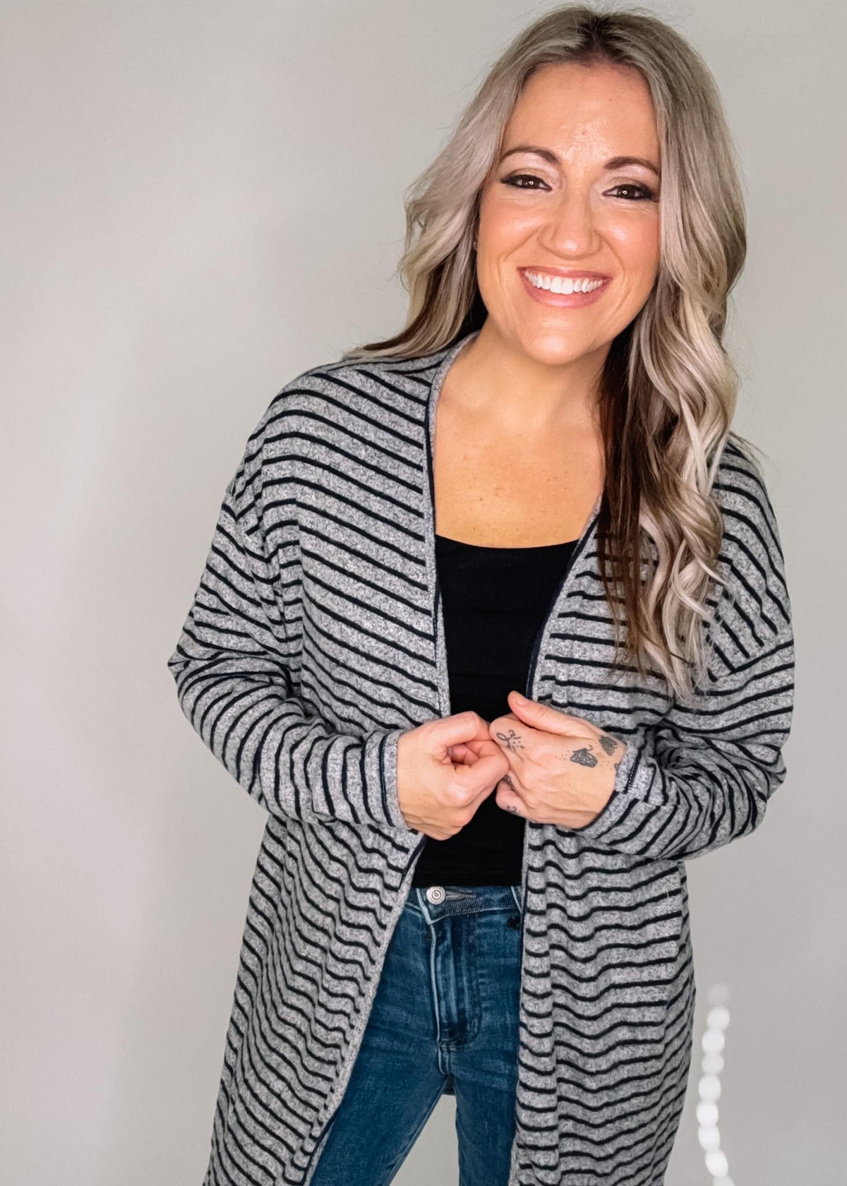 BLACK FRIDAY- Grey Navy Stripe Duster