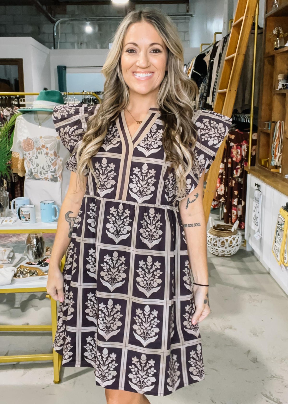 Brown Floral Hemish Dress