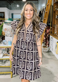 Brown Floral Hemish Dress