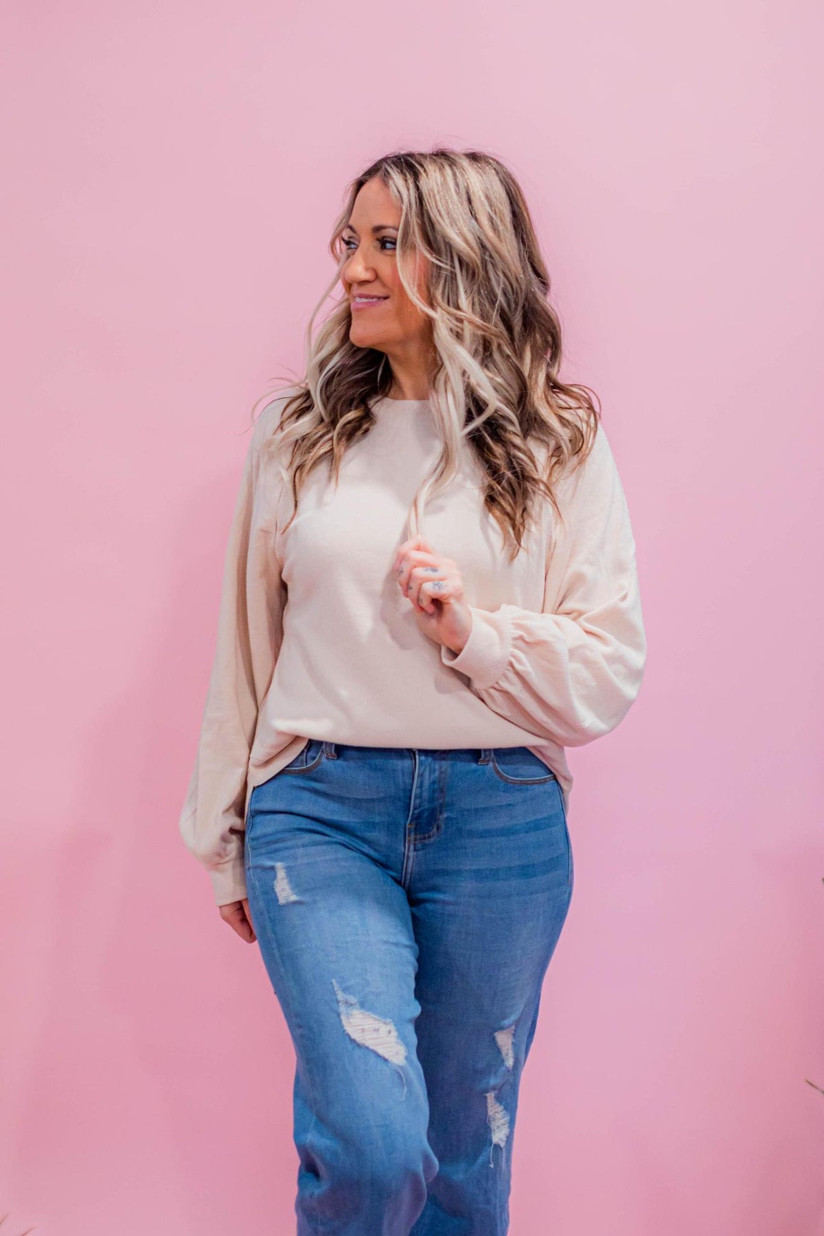 Classic Cream Top with Shoulder Cutouts