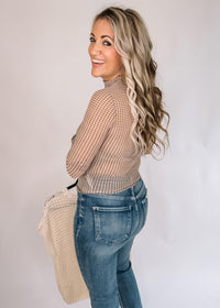 Mocha Houndstooth Mesh Top
