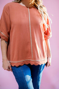 Clay Scallop Hem Poncho Top