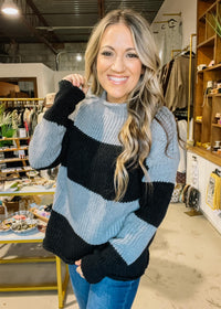 Grey and Black Chunky Stripe Knit