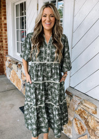 Olive Midi Dress with Contrast Binding
