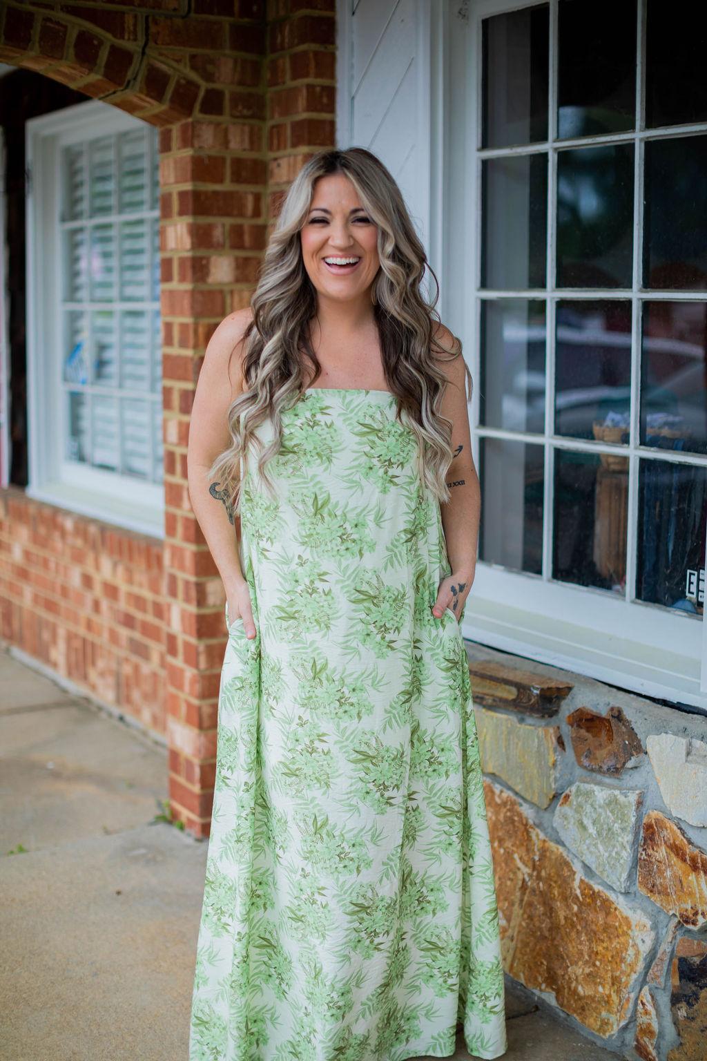 Olive Floral Tube Dress