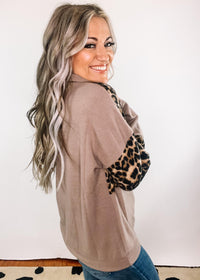 Mocha Brushed Terry Leopard Block Zip Up