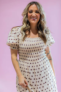 Ecru and Brown Polka Dot Dress