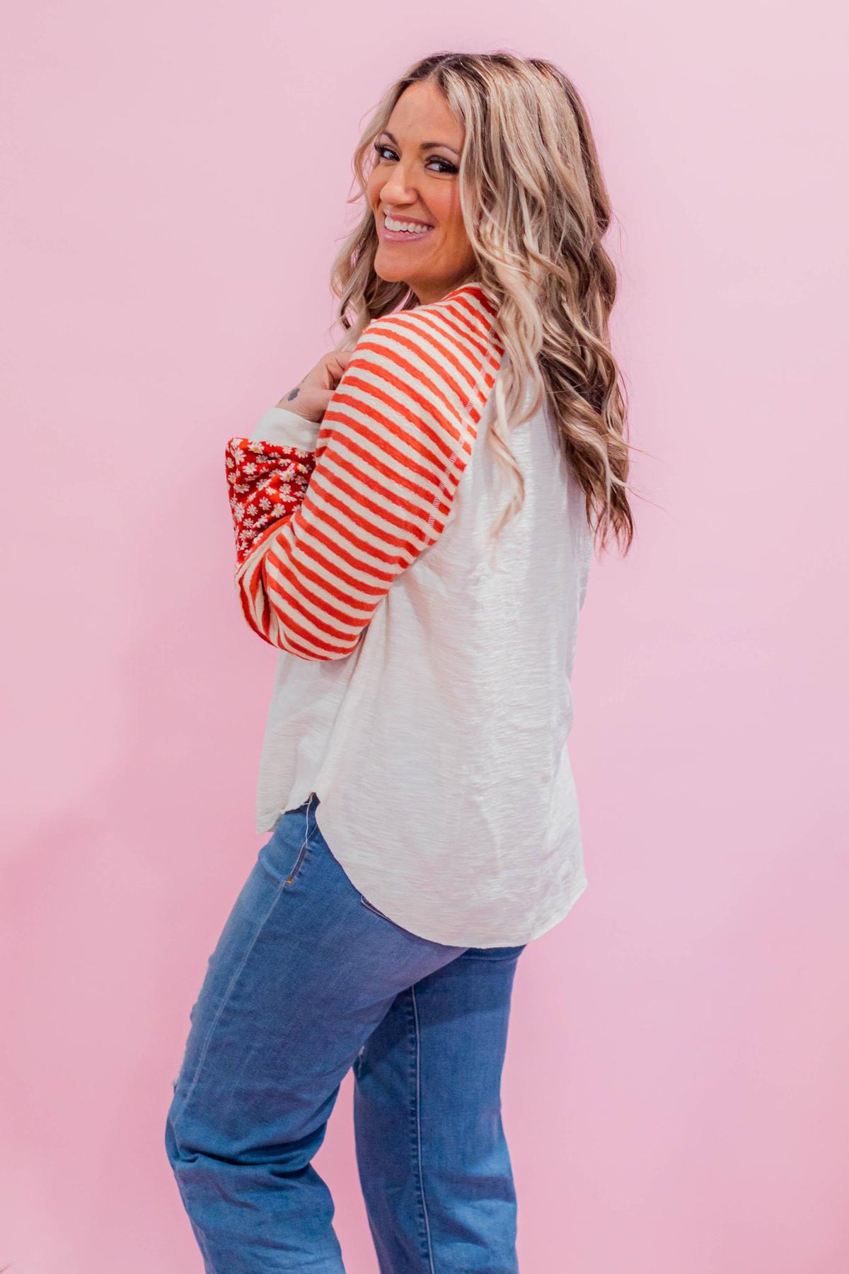 Floral Stripe Ragland Style Top