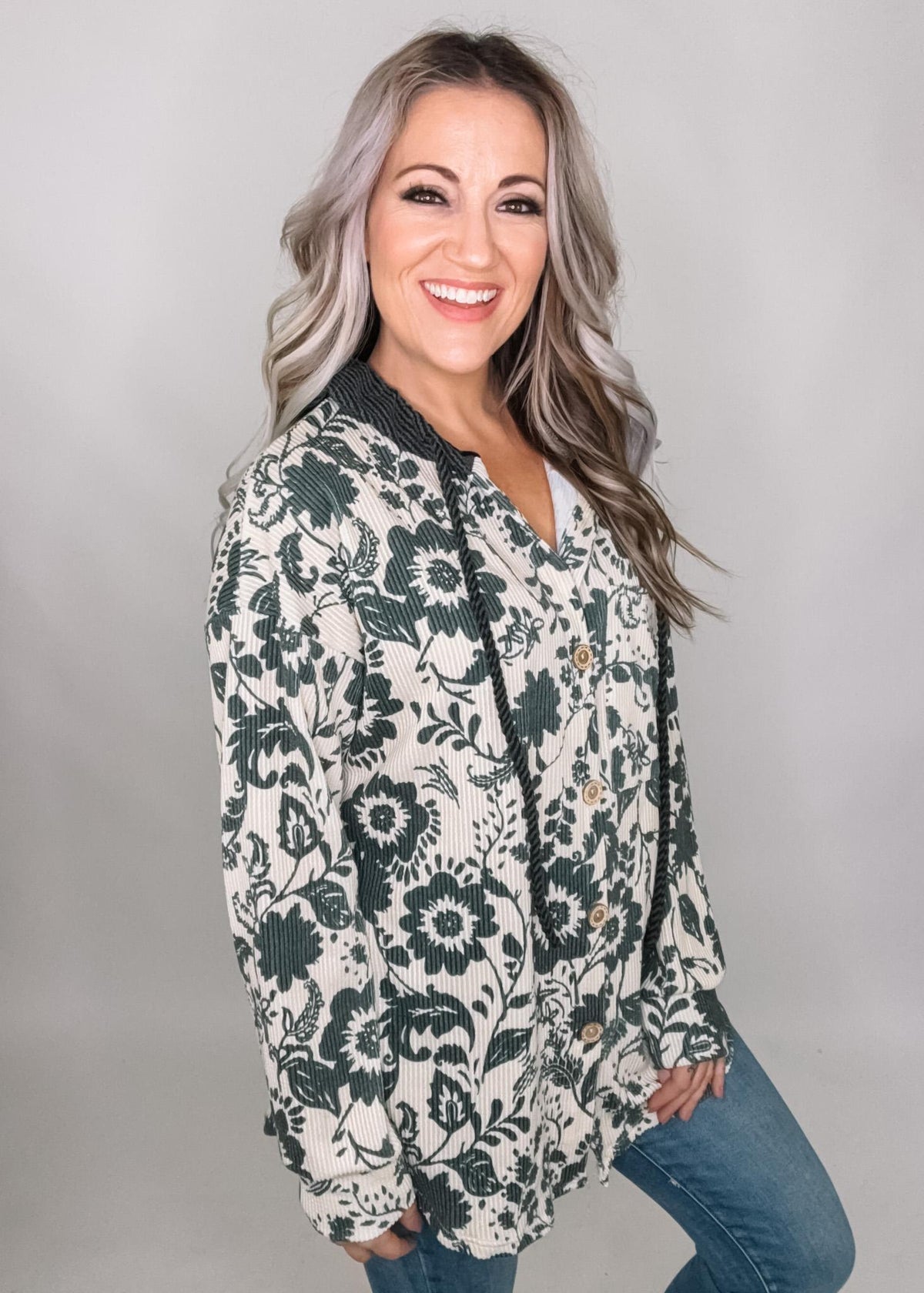 Charcoal Taupe Floral Lightweight Hoodie