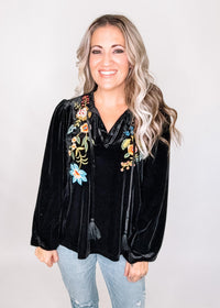 Black Velvet Embroidered Top