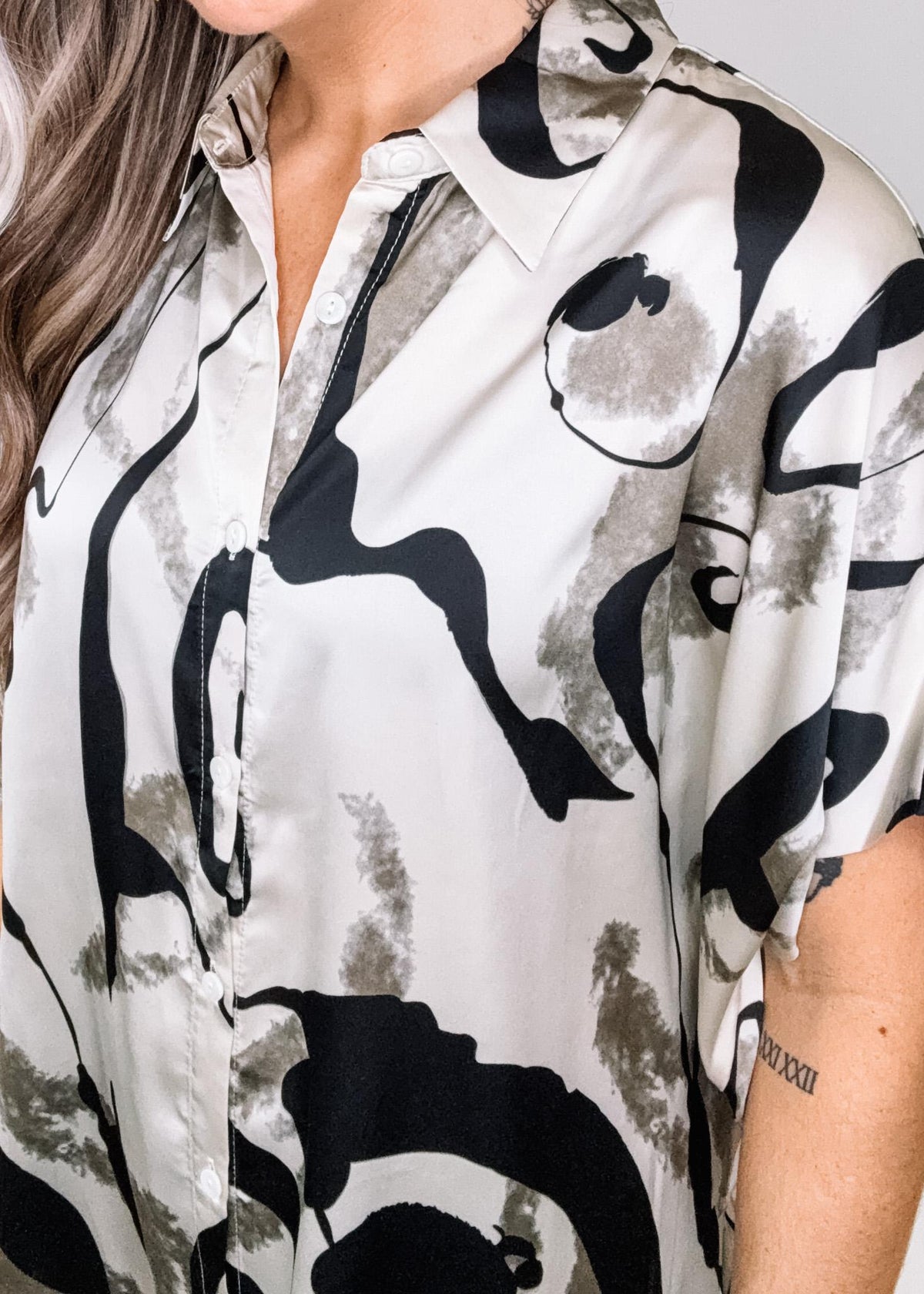 Beige and Black Swirl Print Top