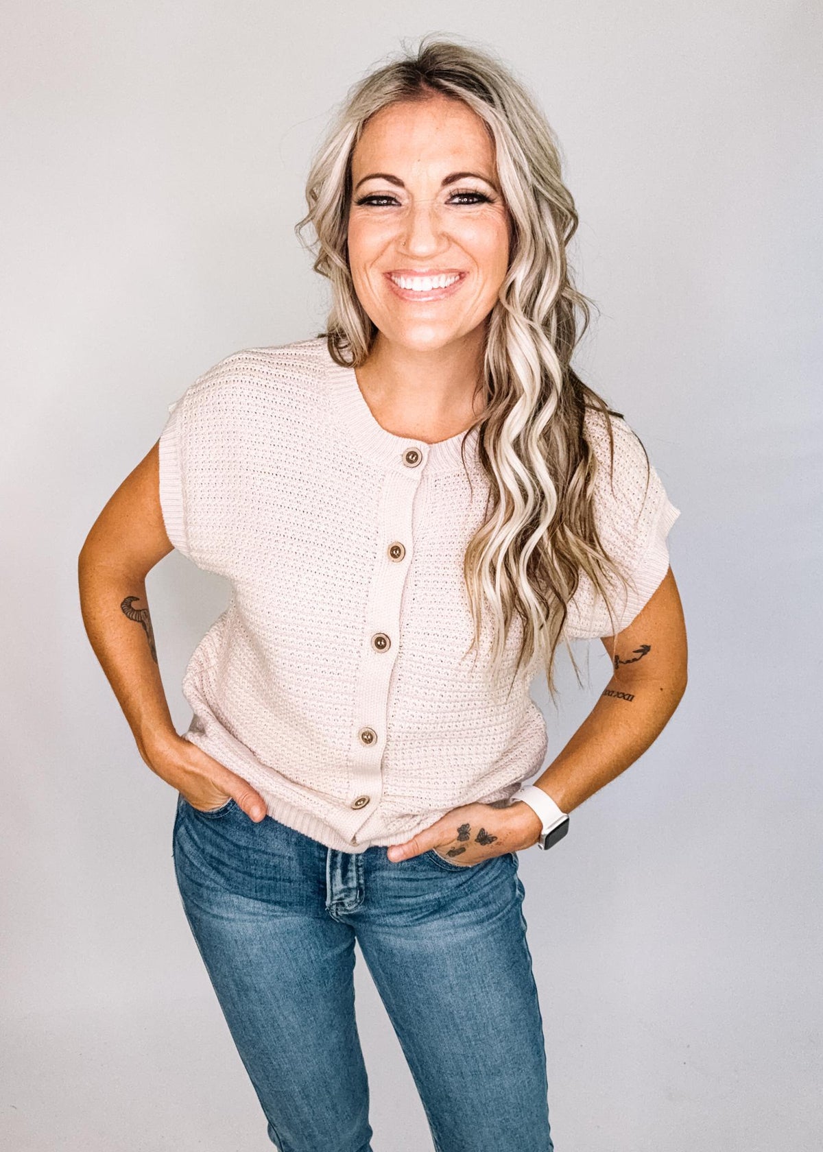 Button Down Short Sleeve Knit Vest