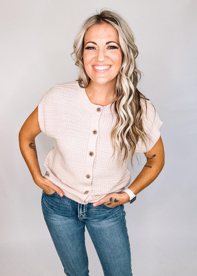 Button Down Short Sleeve Knit Vest