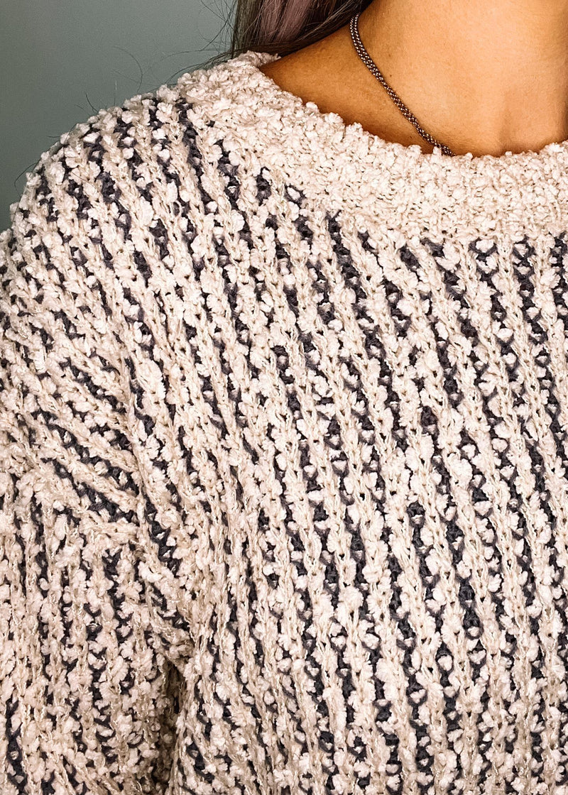 Slate Blue Popcorn Knit Sweater