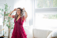 Burgundy Lace Asymmetric Hem Dress