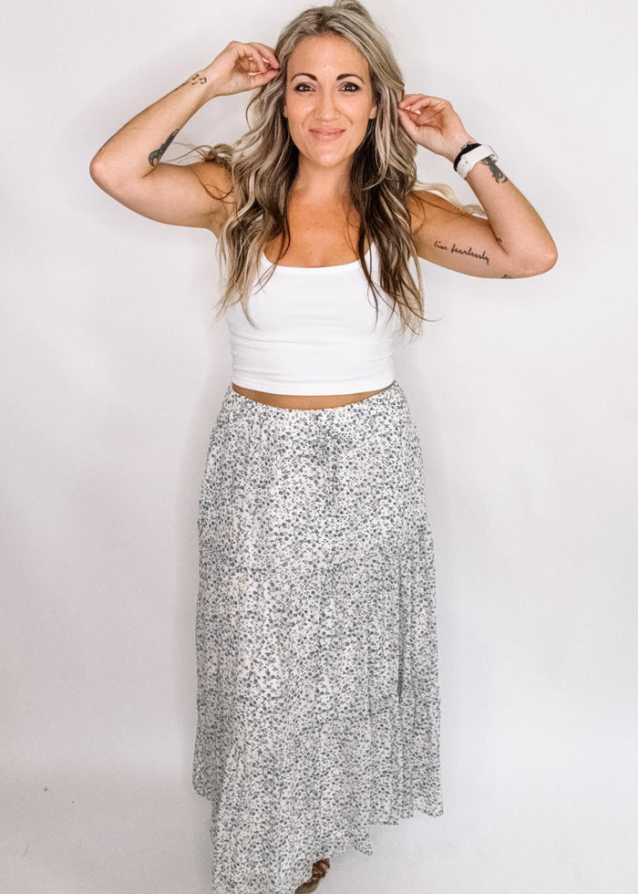 Ivory and Blue Floral Chiffon Maxi
