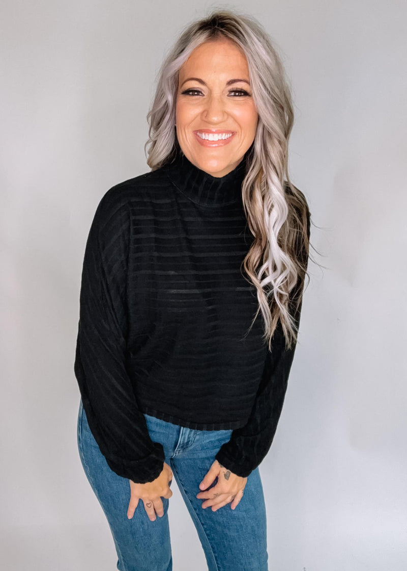 Black Textured Stripe Long Sleeve Dolman