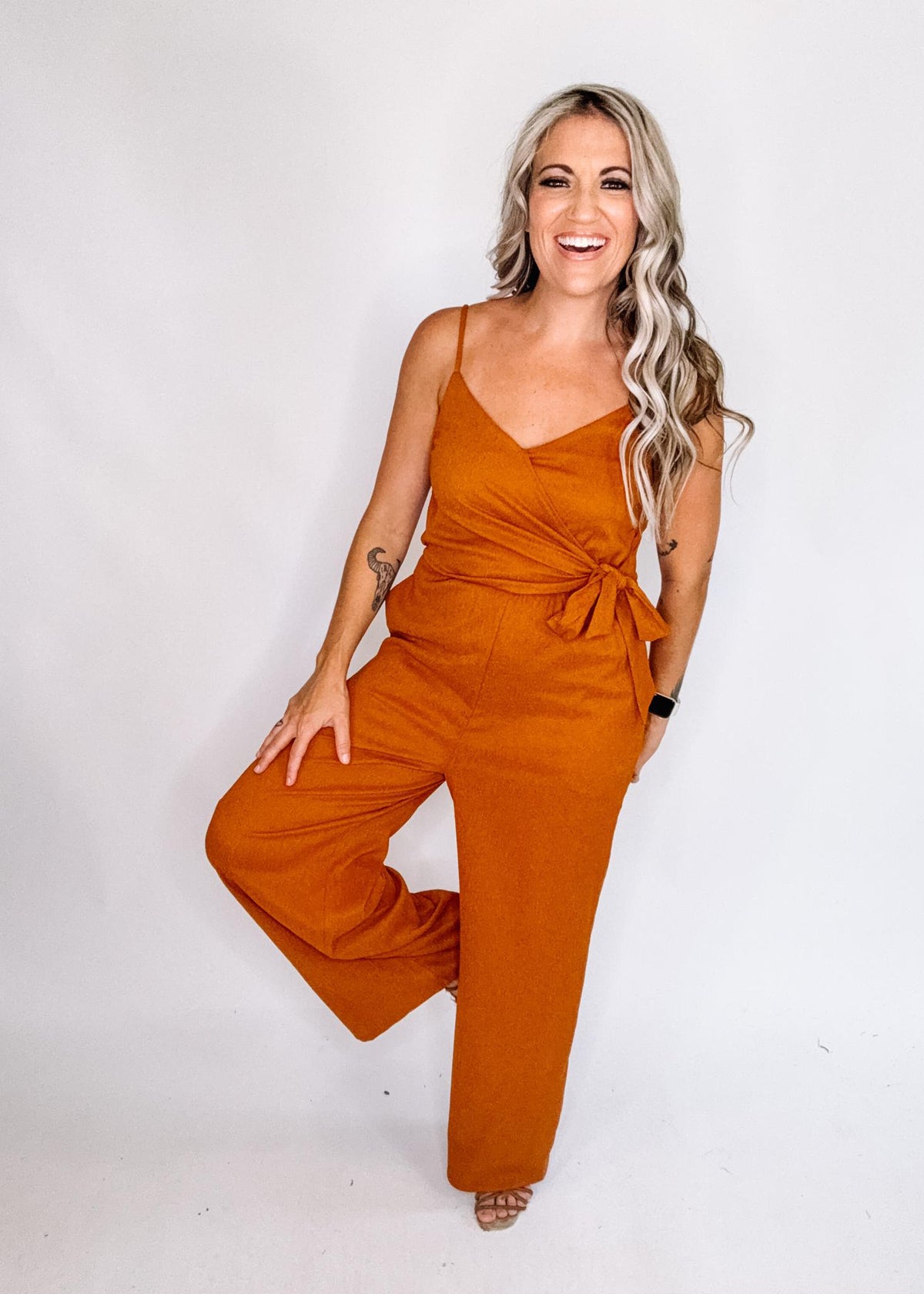 Mocha Adjustable Strap Surplice Jumpsuit