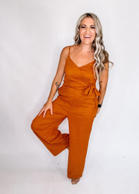 Mocha Adjustable Strap Surplice Jumpsuit