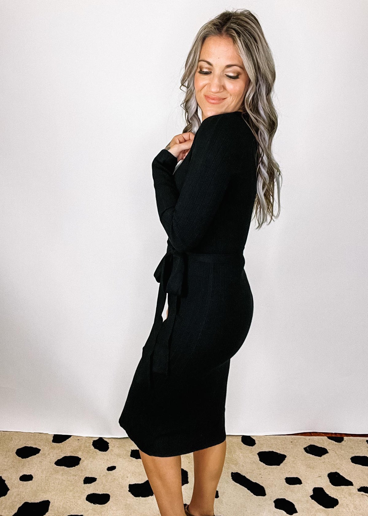 Black Sweater Dress with Tie Waist Medium Black Sweater Dress with Tie Waist Medium