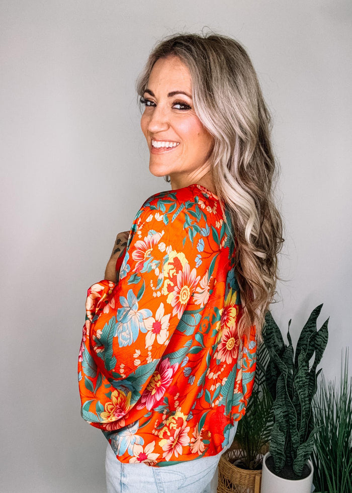 Tangerine Satin Floral Top
