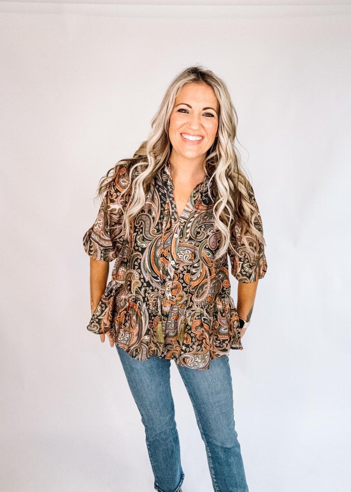 Green Orange Printed Blouse
