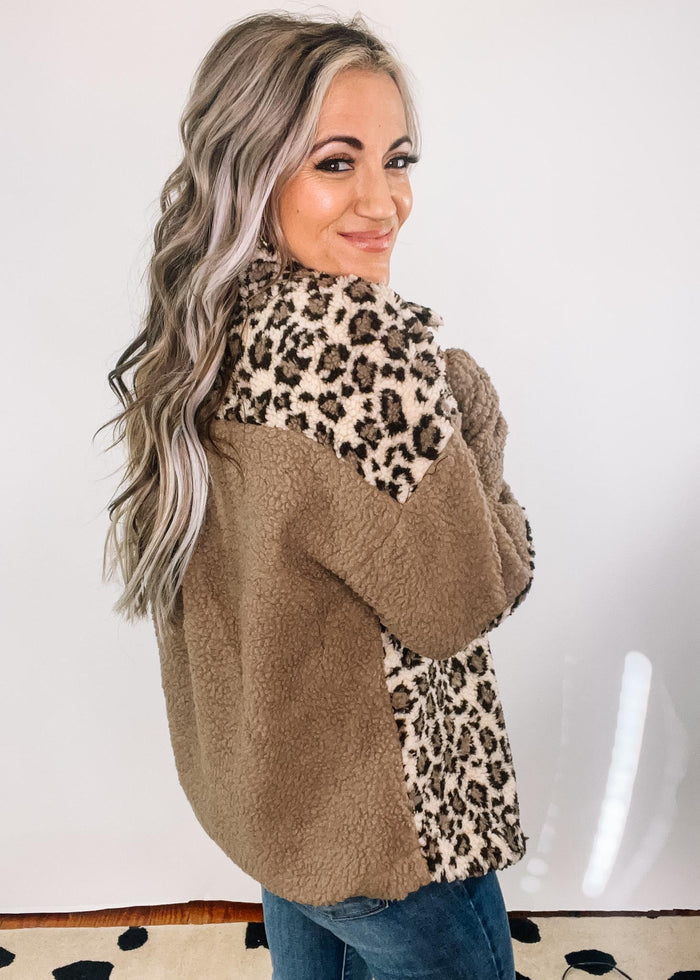 Oversized Leopard Printed Fleece Jacket