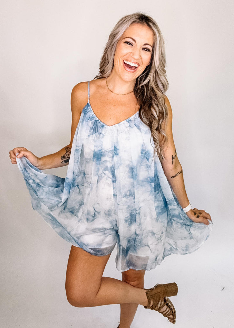 Blue Tie Dye Chiffon Romper
