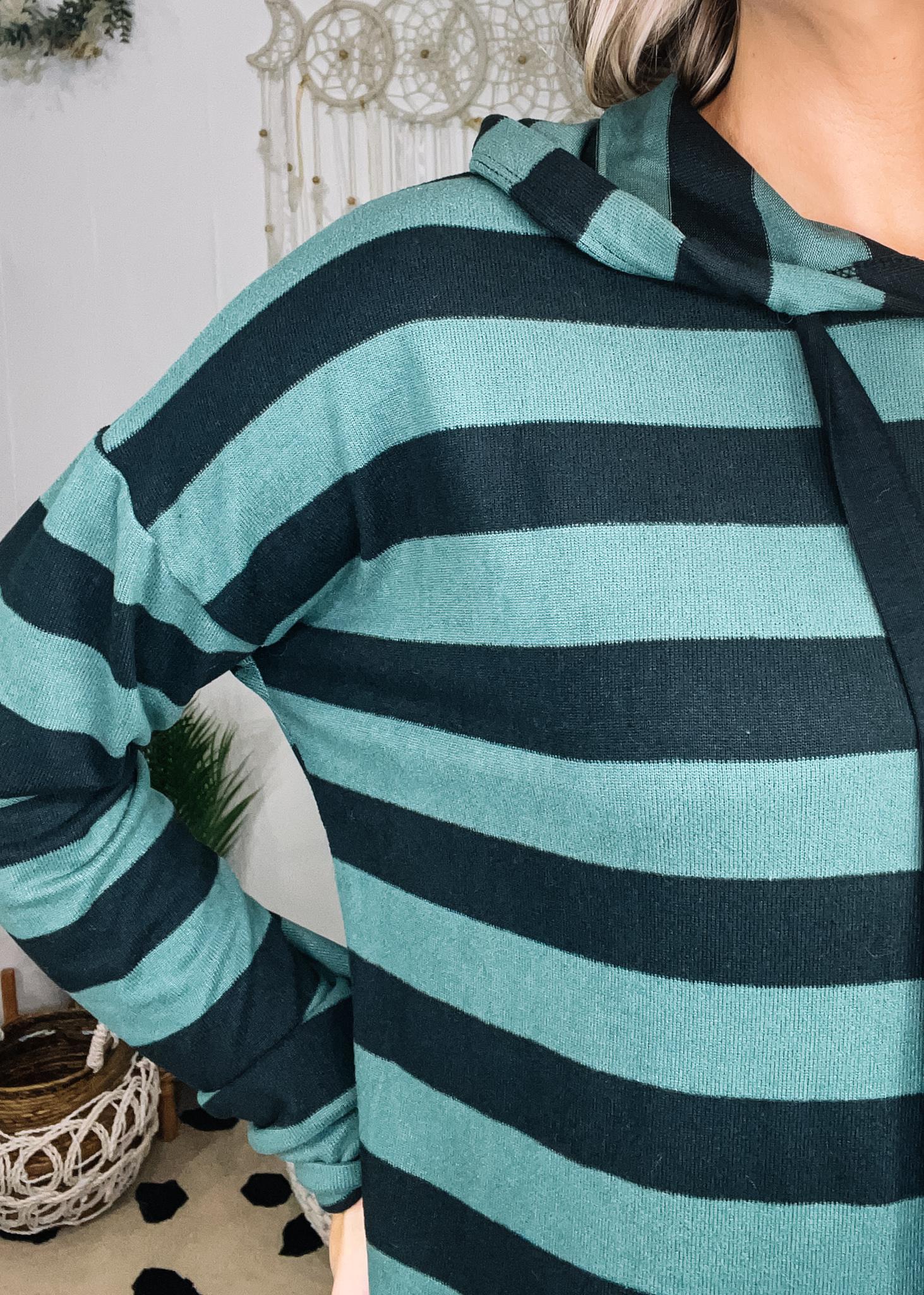 Green and discount white striped hoodie