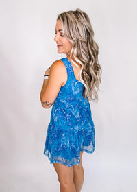 Blue and Purple Mesh Button Down Romper