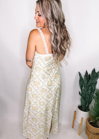 Cream and Yellow Lace Trim Midi Dress