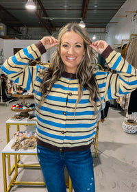 Lemon Brown Blue Stripe Cardigan