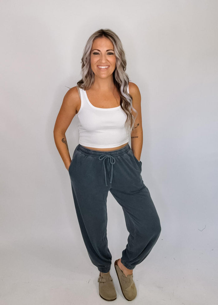 Washed Drawstring Waist Joggers