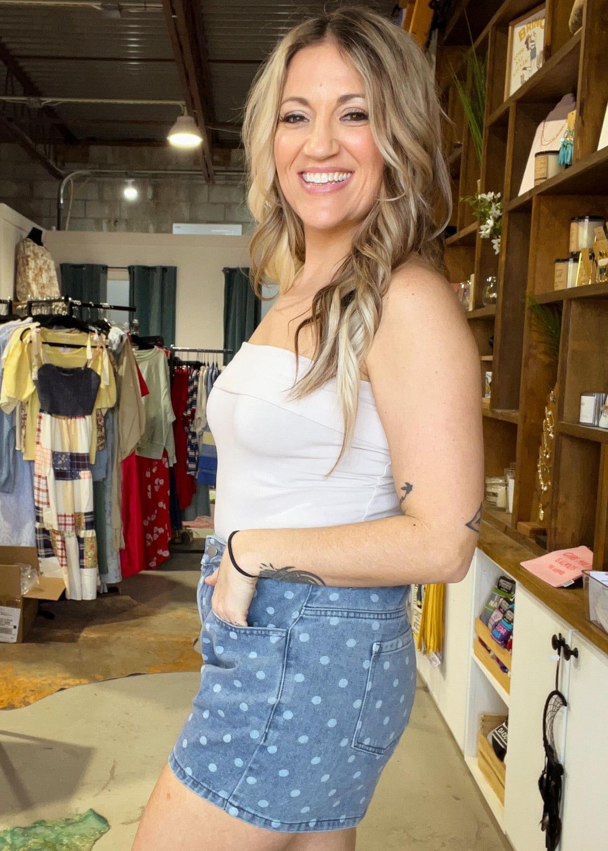 Polka Dot Denim Shorts