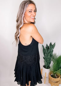 Black Eyelet Lace V Neck Cami Dress
