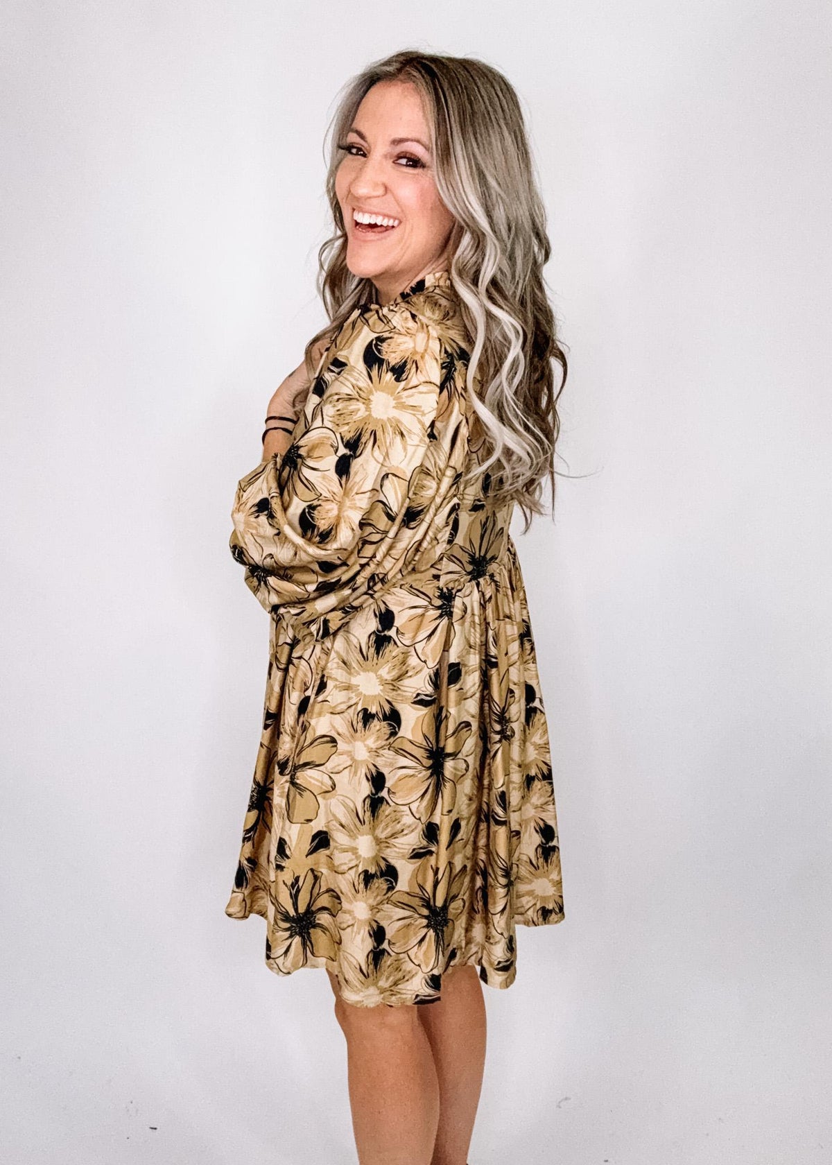 Tan and Black Floral Mini Dress